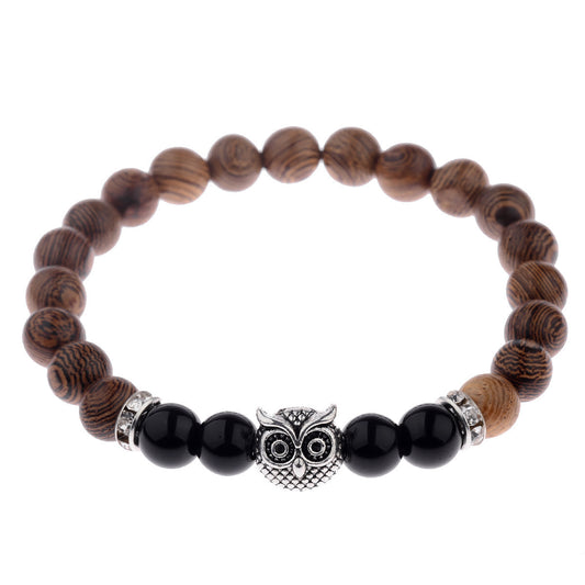 Owl Natural stone and Wood bracelet