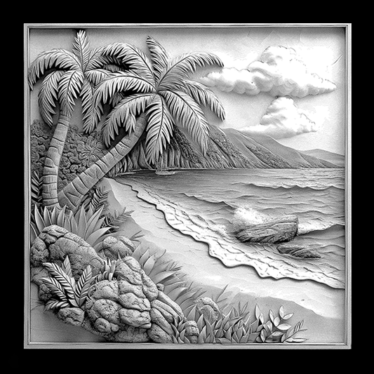 Tropical Beach Scene Engraved Tile