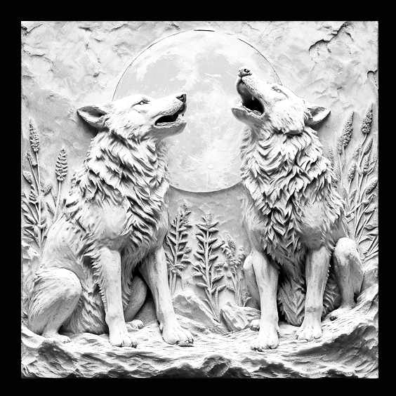 Pair of Wolves Howling Engraved Tile