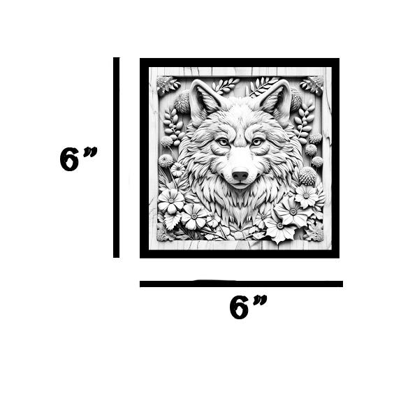 Wolf in Wild Flowers Engraved Tile