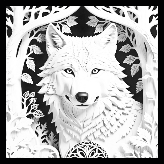 Portrait of White Majestic Wolf Engraved Tile