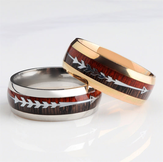 Navigator Arrow Ring made from stainless steel and inlaid with wood